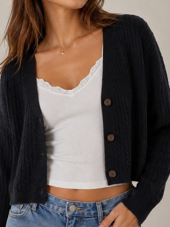 Reformation Sweaters - Reformation Guista Cropped Cashmere Cardigan Size Small Black Cableknit Sweater
